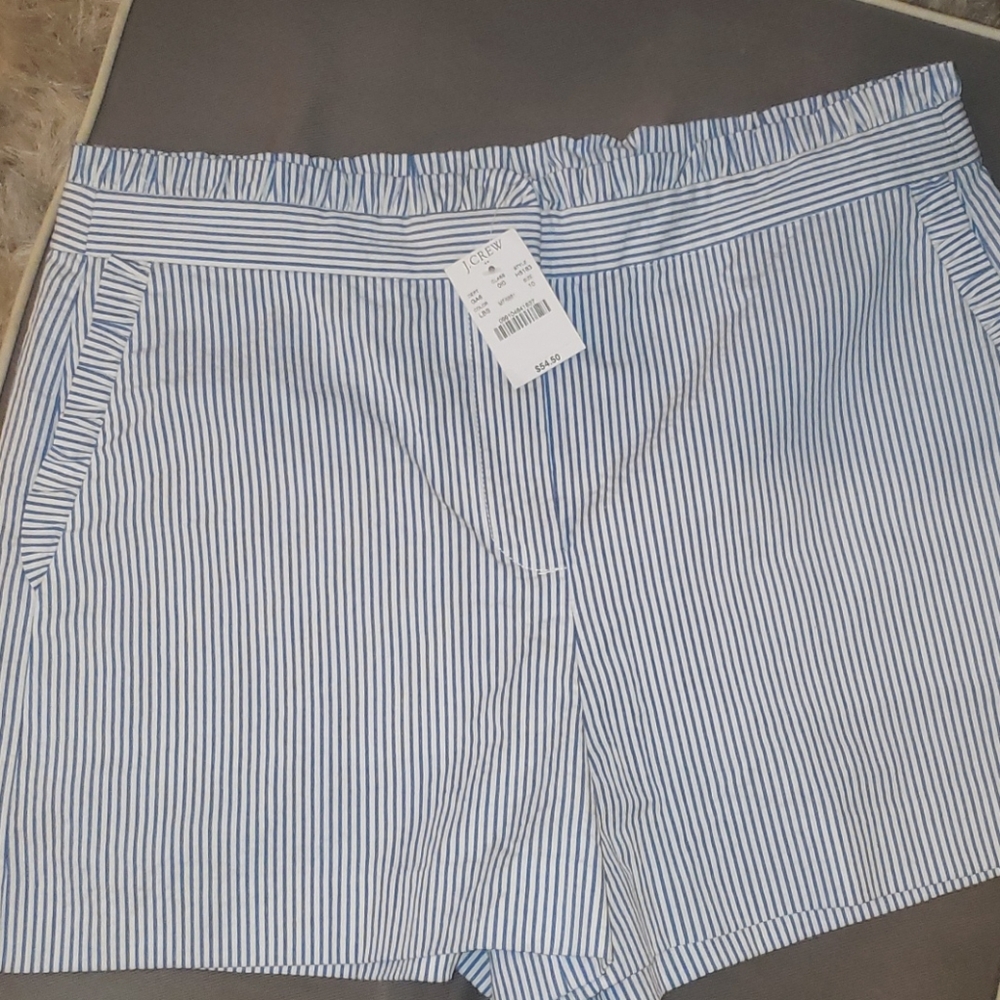 J. CREW Blue & White Searsucker Ruffle Shorts